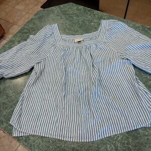 Universal Thread Womens 1x Linen Blend Square Neck Stripe Top Beachy Coastal EUC